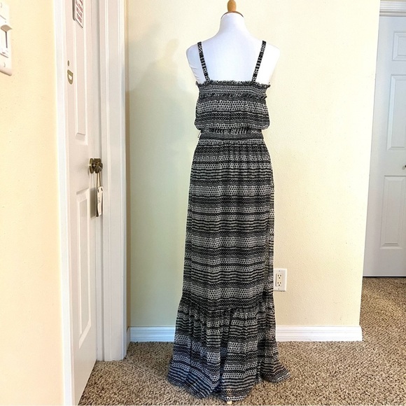 AMERICAN EAGLE OUTFITTERS Tie Graphic Stripe tiered Crepe Maxi Sundress boho S - Picture 9 of 11